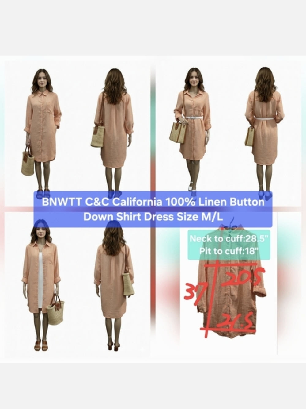 BNWTT C&C California Linen Button Down Shirt Dress Size M/L